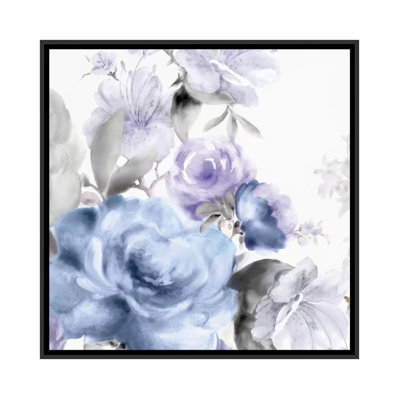 «Floral I», impression sur toile, H 18 po x l 18 po x P 1,5 po, Toile avec cadre noir, Pas de tapis