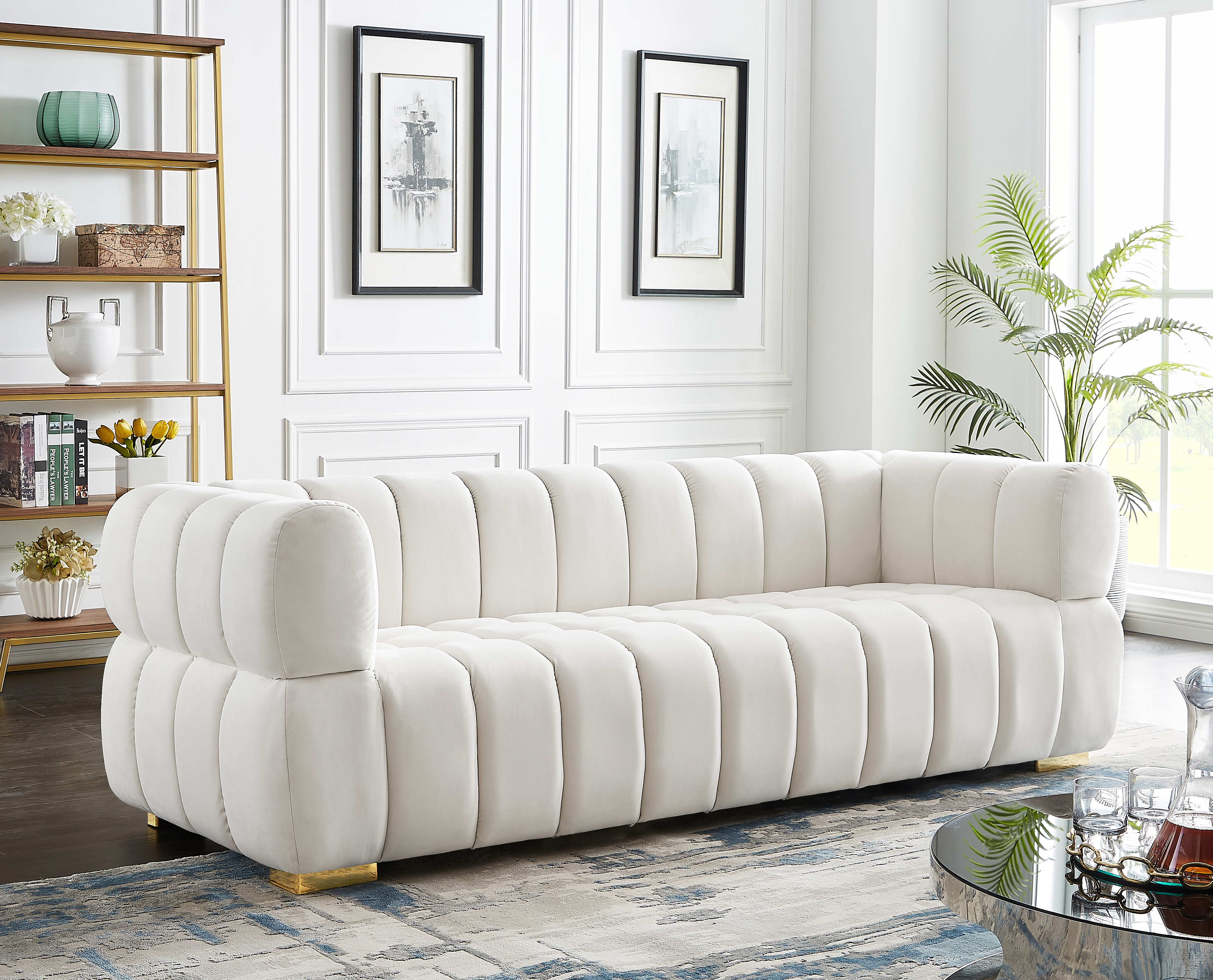 Carlan 91" Velvet Tuxedo Arm Sofa - Luxe Comfort