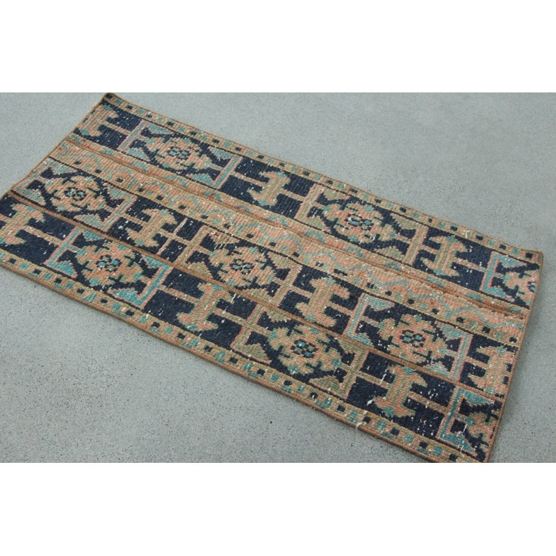 Petit tapis turc bleu antique rétro idéal pour embellir votre espace de cuisine avec un tapis de sol en patchwork tissé à la main Boho