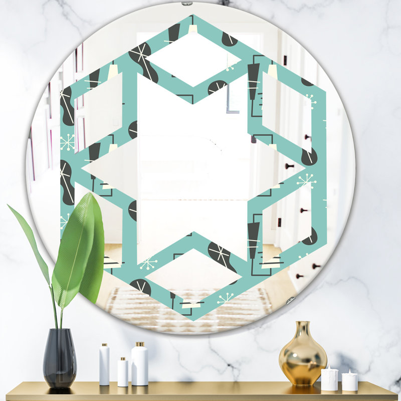 Miroir mural hexagonal étoile en brésilien, H 31,5 po x l po, Étoile hexagonale 1950, motif II