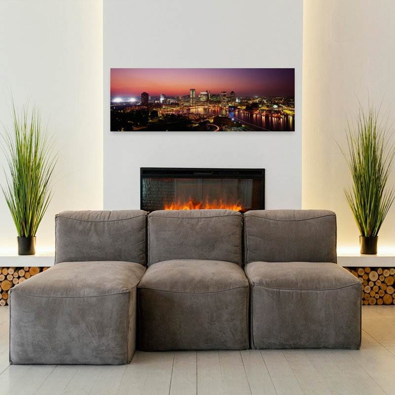Buildings Lit Up At Dusk Baltimore Maryland USA by Jerry Driendl Photography - Wrapped Canvas Panoramic Print