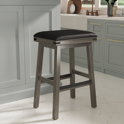 Tabouret de bar gris vieilli 30 po avec siège en cuir noir - un choix durable et confortable