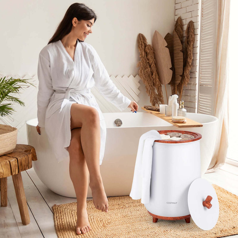 Bucket Towel Warmer, White/Brown