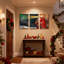 «Christmas Santa Climbs Lighouse Under Northern Lights», ensemble de 3 impressions sur toile-1352735761