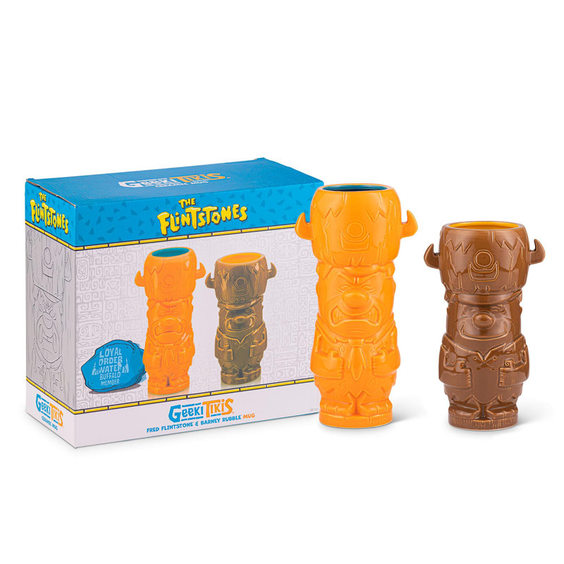 Ensemble de grandes tasses à silex Geeki Tikis | Tasses Fred et Barney | Contient 28 onces