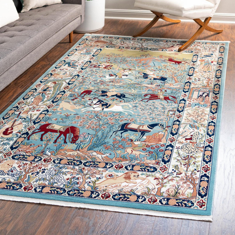Ledger Oriental Indoor Rug, Rectangle 10' x 14'1", Blue