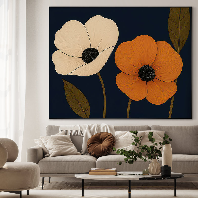 Extra Large Wall Art Fabric Print - Modern Neutral Abstract Flower for Contemporary Home Artwork Decor for Living Room or Bedroom - "Frame Assembly Required (Unfinished Frame)"