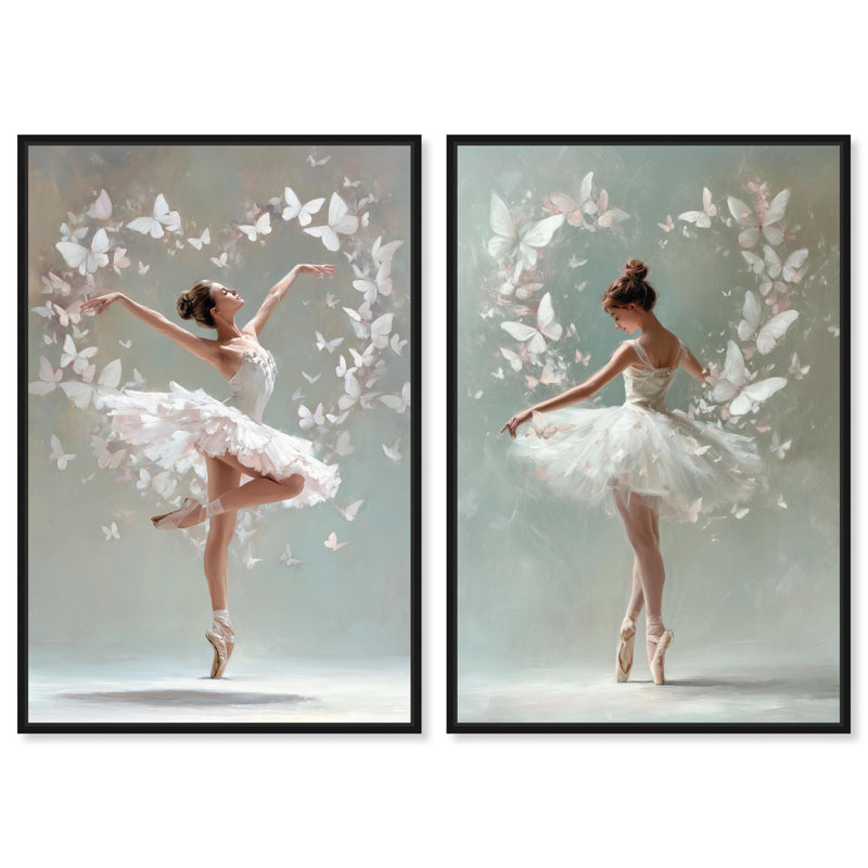 «Ballet Reverie Glam Art», ensemble de 2 impressions sur toile par , Noir, Impression dans un cadre flottant sans passe-parto