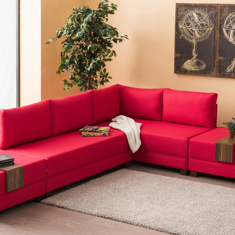 Canapé-lit et chaise longue 82,7 po Haleah, Accoudoir à gauche (vu de face), 100 % polyester rouge