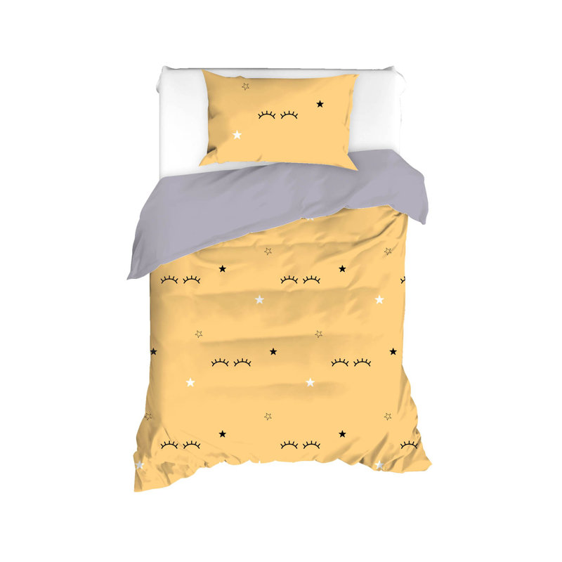 XXL Quilt Cover Set, Yellow, 61 x 87 Duvet Cover & 31.5 x 31.5 Pillowcase | 65% Cotton & 35% Polyester, 120 Thread Count | Machine Washable, Button Closure | Perfect for Cozy Bedrooms & Stylish Decor
