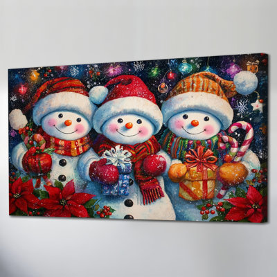 Abhinaya - Joyeux bonhommes de neige, peinture, cadeaux de Noël, affiche festive de scène d'hiver pour Noël, décoration murale, impressions sur toile pour le salon, la chambre à coucher, les décorations de cuisine, 12 po x 24 po