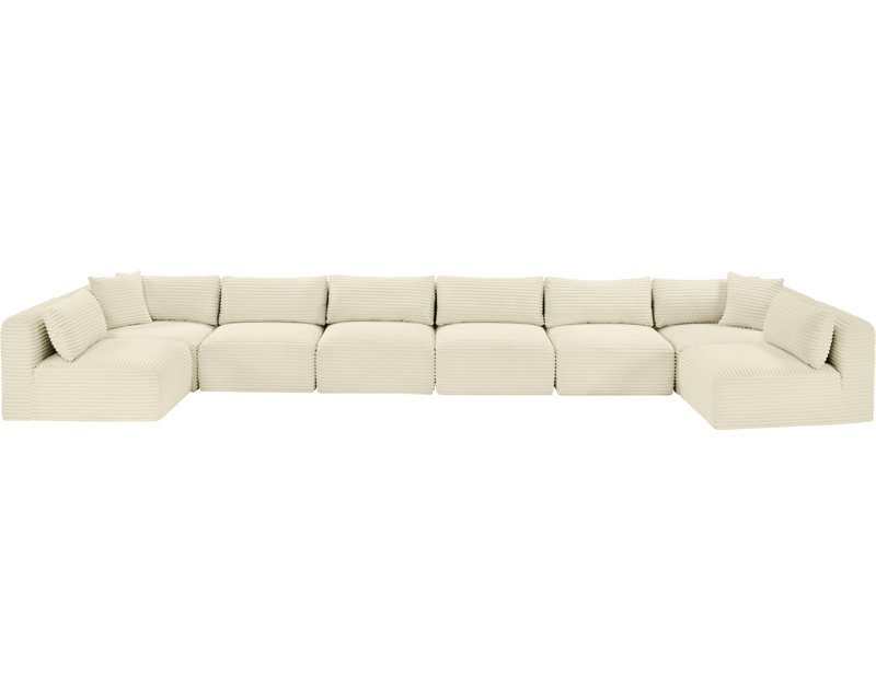 Canapé modulaire Carmean, Velours côtelé texturé crème, 6 sans accoudoirs, 2 en coin