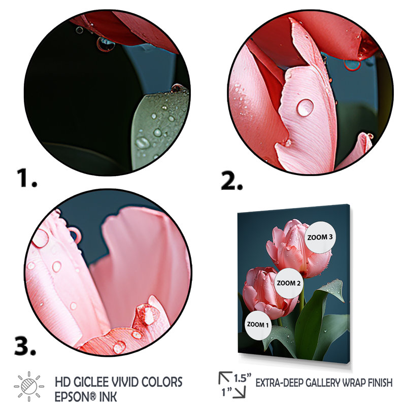«Minimalims Pink Tulip Blooms», Cadre simple noir, H 44 po x l 34 po x P 1,5 po