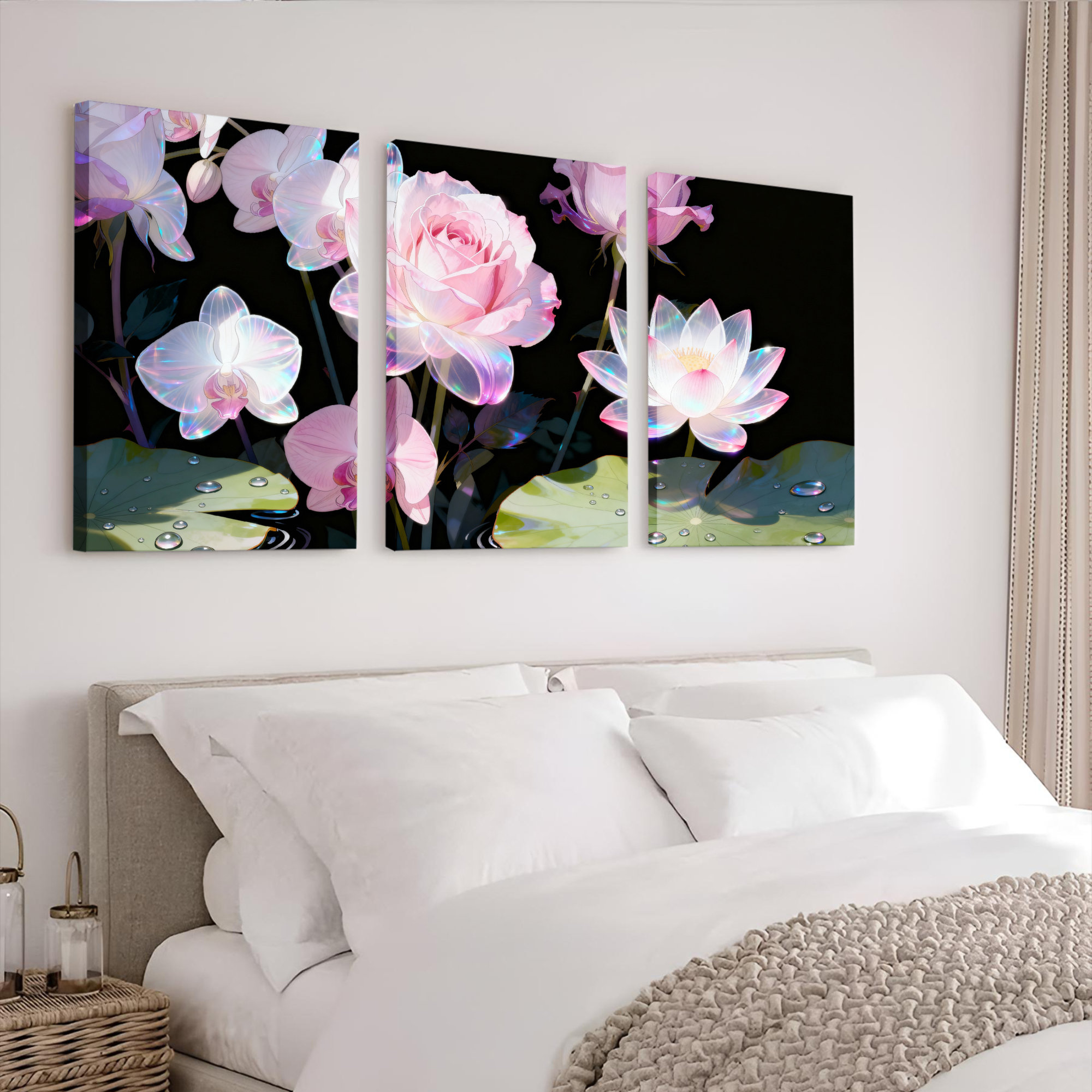Mercer41 Pink Roses and Orchids Floral Canvas Wrapped Wall Art, Oil ...