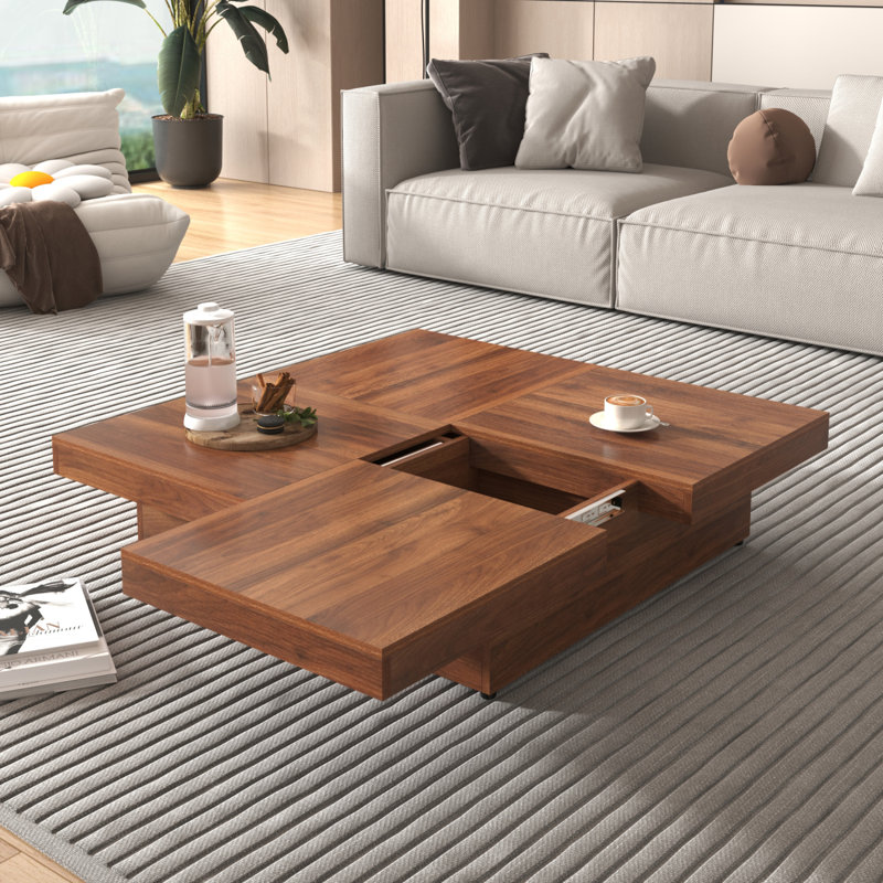 Square Veneer Coffee Table Sliding Top With Storage In 39.4''