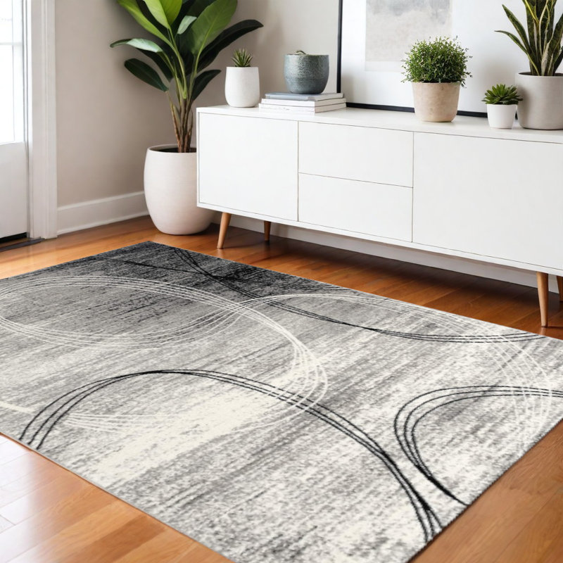 4' X 6' Gray Abstract Power Loom Area Rug, Rectangle 4' x 6'