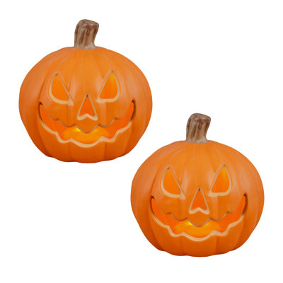 2 Pack 8” LED Lighted Pumpkin Jack-O'-Lantern, Battery Operated Indoor/Outdoor Halloween Decoration with 8-Hour Daily Timer