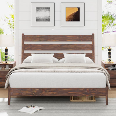 Flennory Solid Wood Bed Frame with Ergonomic Headboard