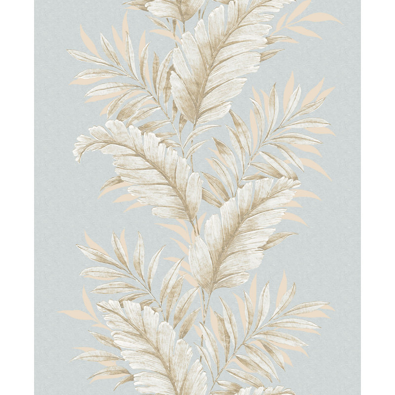 Palazzo Fern Stripe Wallpaper Roll, Light Blue/Beige