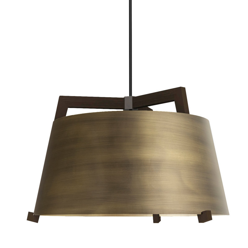 Ignis Pendant, 11.5" H x 17" W, Dark Stained Walnut/Distressed Brass, 3500K LED w/ Diffuser - Rigid