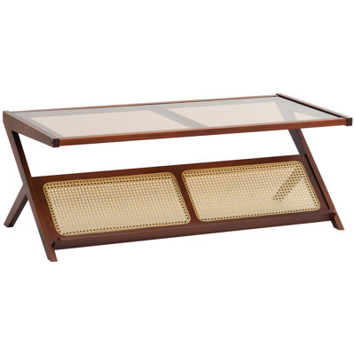 Rattan Coffee Table Z-Shaped Rattan Coffee Table 1-Tier for Living Room