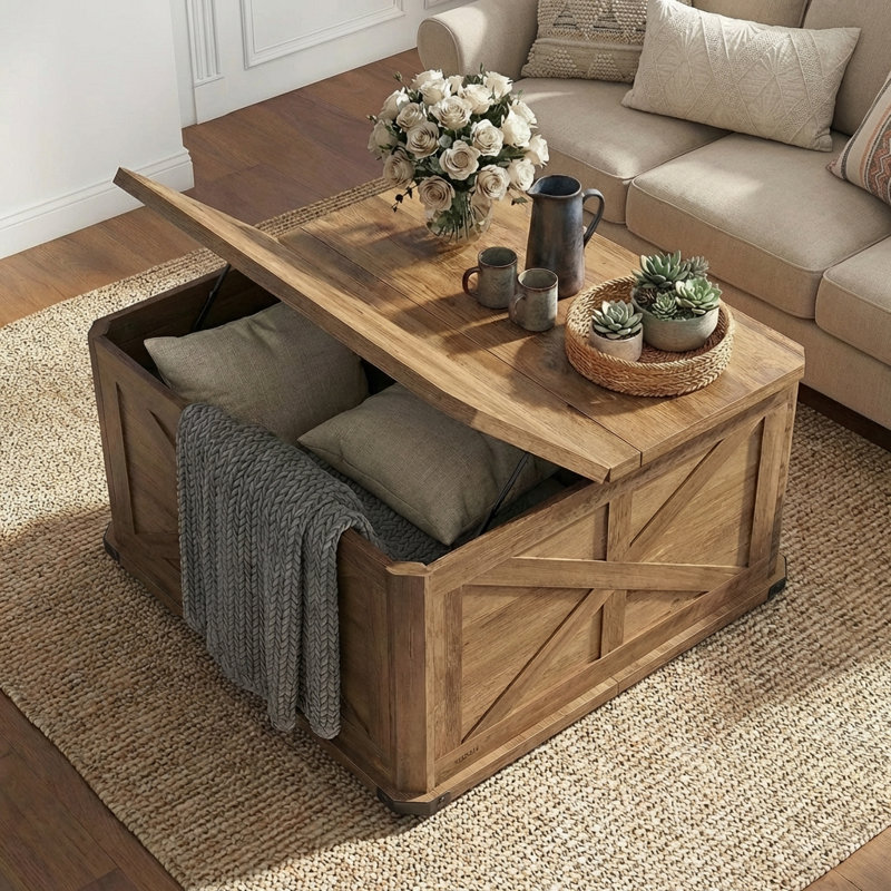 Table basse de rangement Farmhouse, Brun miel