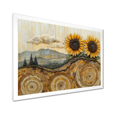 Diyar, tournesols, paysage sur un sommet d'une rivière en bois II - tournesols, art mural sur toile