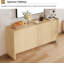Buffet 58 po à lattes cannelées avec rangement, crédence décorative moderne avec 4 portes cannelées et tablettes réglables, armoire-buffet en bois pour le salon, la salle à manger, le couloir