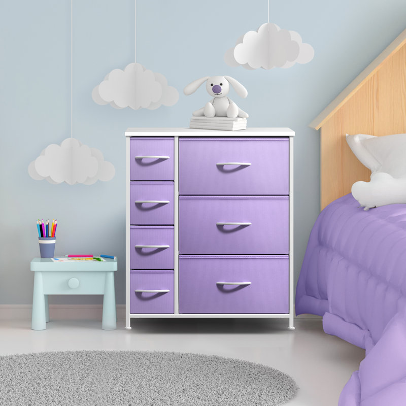 Sorbus Dresser with 7 Drawers - Storage Chest Organizer with Steel Frame, Wood Top, Handles, Fabric Bins, Purple, Purple