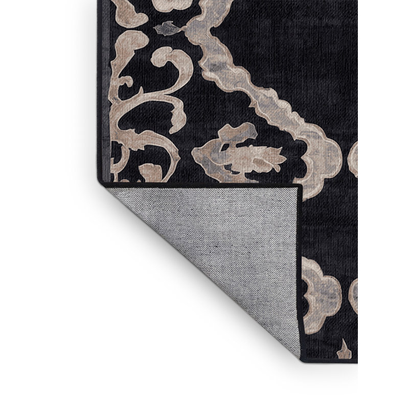 Machine Washable Black Area Rug, Rectangle 2' x 3'