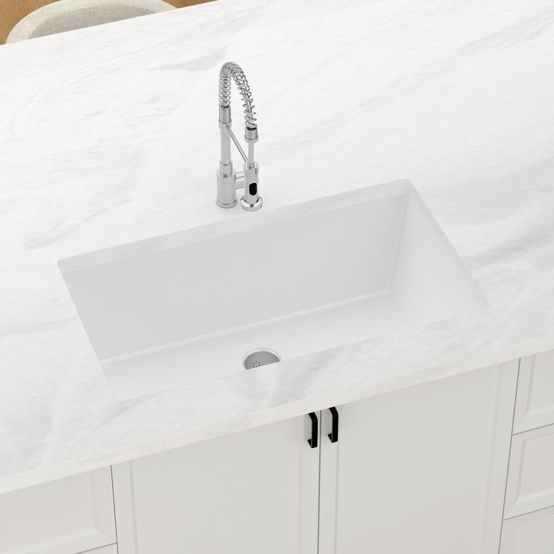 Grand évier de cuisine encastré en composite de granit blanc 30 po x 18 po, grand évier de cuisine profond, non poreux de style campagnard ou contemporain blanc