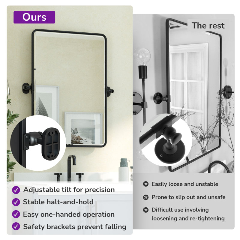 Bathroom Tilt Mirror with Beveled Glass, Pivot Mirror, Matte Black, 36" x 24"