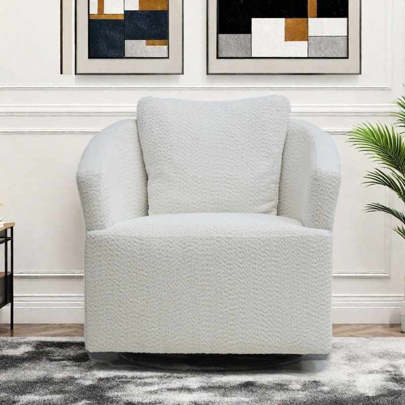 Fauteuil pivotant beige, accoudoirs coussinés pour plus de confort avec revêtement en bois massif 360