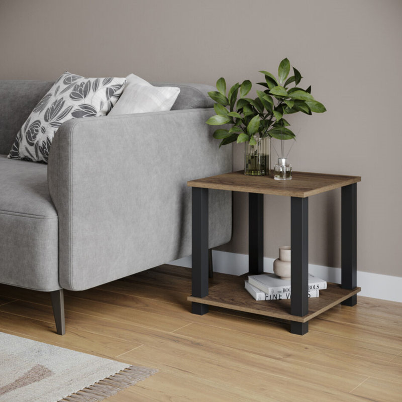 Shavar 39.5cm W Solid Wood Bedside Table, Black/Dark Oak