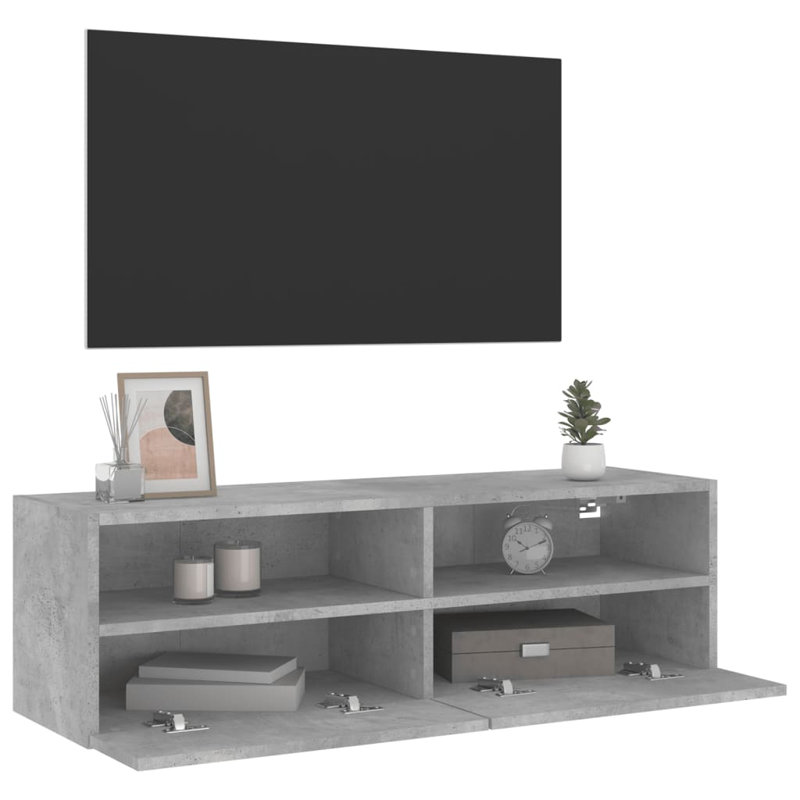 Unfinished TV Stand for TVs up to 28" with Fireplace Included, Concrete Grey, 11.8"H x 11.8"W x 39.4"L