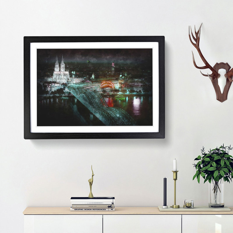 Cologne Skyline - Picture Frame Graphic Art Print, Black Framed, 33cm H x 45cm W x 2cm D