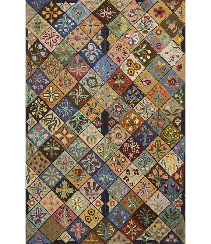 Antique American Hooked Rug American Geometric Hooked - Loop Pile