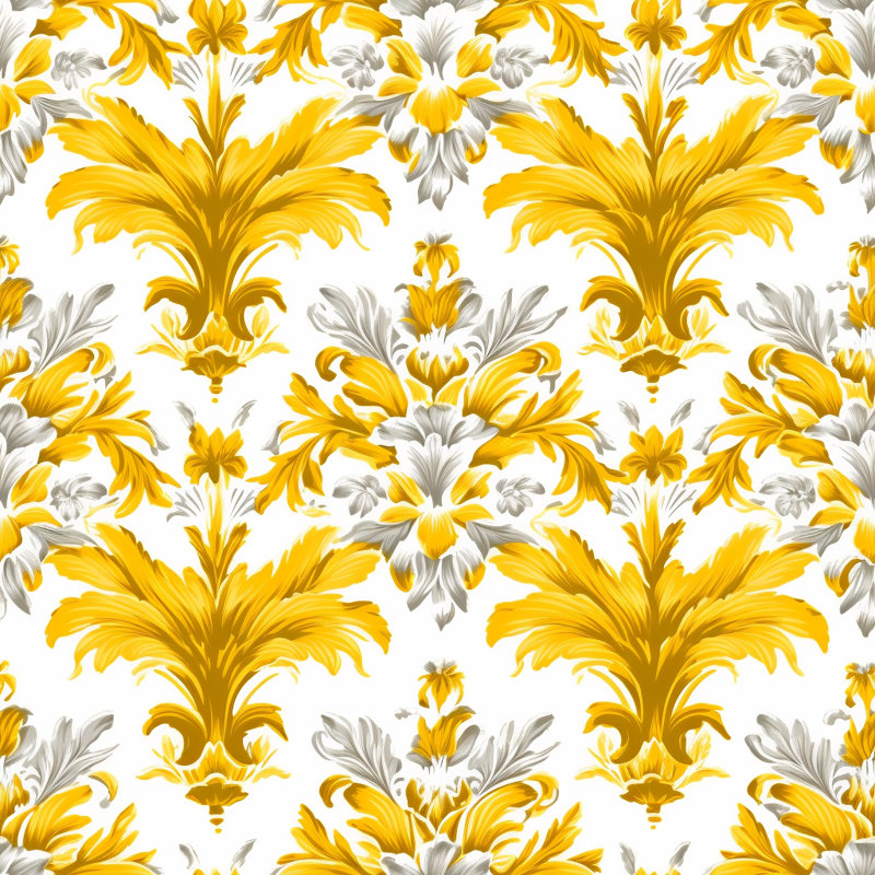 Acanthus Shower Curtain Mediterranean Bathroom Decor White/Yellow, 93" H x 70" W