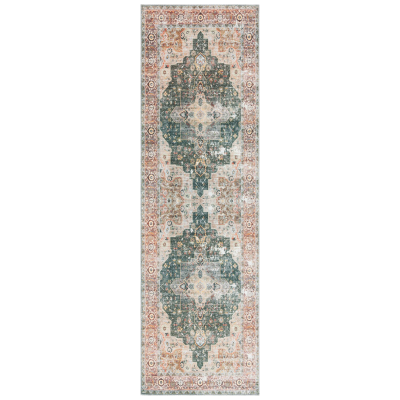 Arizona Eckart Machine Washable Non-Slip Area Rug in Green & Beige, Runner 76 x 244 cm