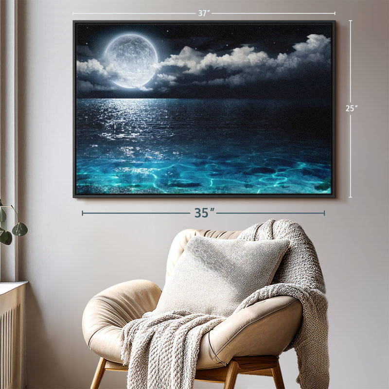 Impression sur toile Moonlit Blue Sea, H 25 po x l 37 po