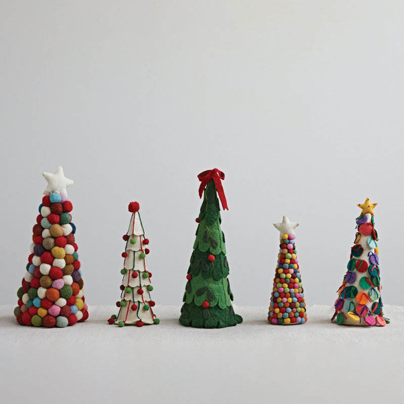 Handmade Wool Felt Tree With Pom Poms