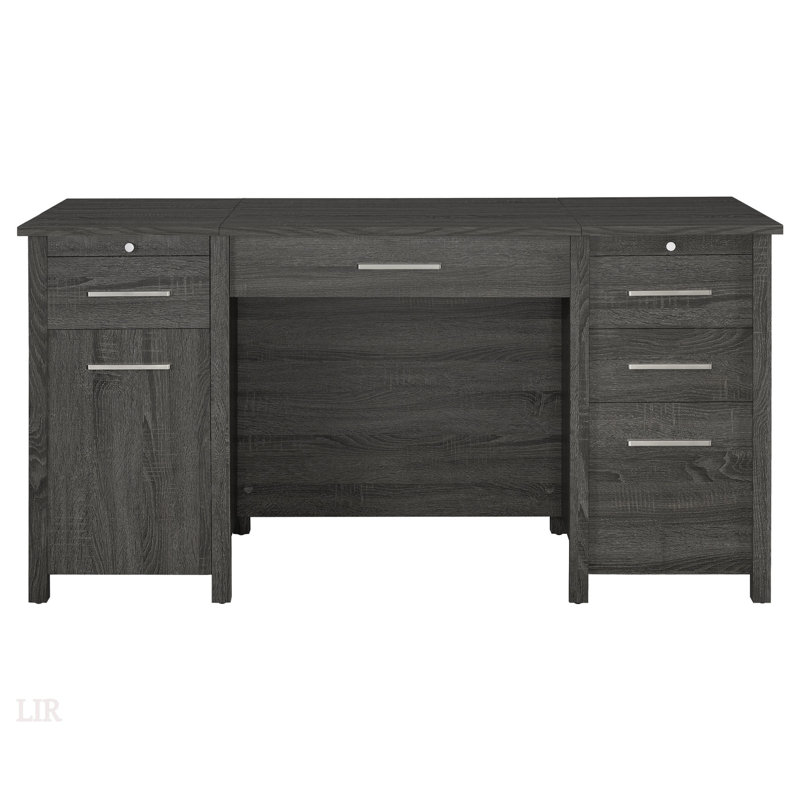 Rayna Weathered Grey 4-Drawer Office Desk With Lift Top And Ample Storage, Perfect For Modern Workspaces, Gray