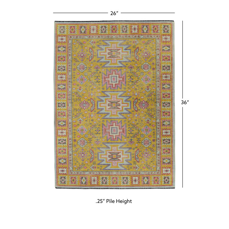 Laurel Sivas Machine Woven Polyester Area Rug in Yellow, Rectangle 2'2" x 3'