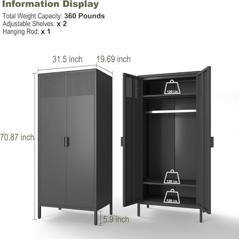 71" Steel Wardrobe Black