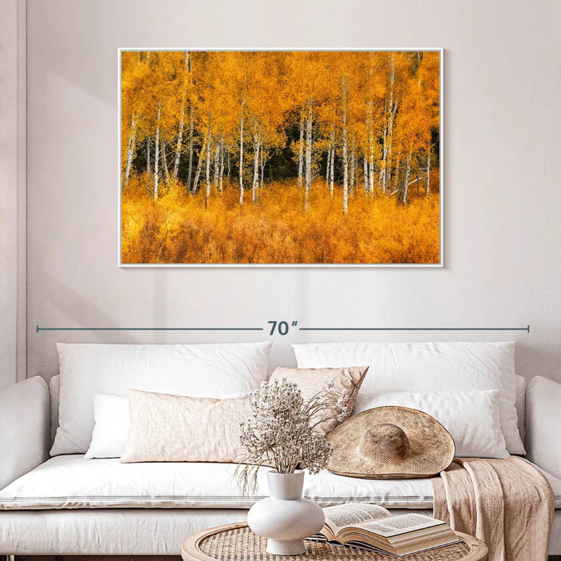 Grand Teton Aspen Trees, 46 po x 31 po, Cadre flottant blanc