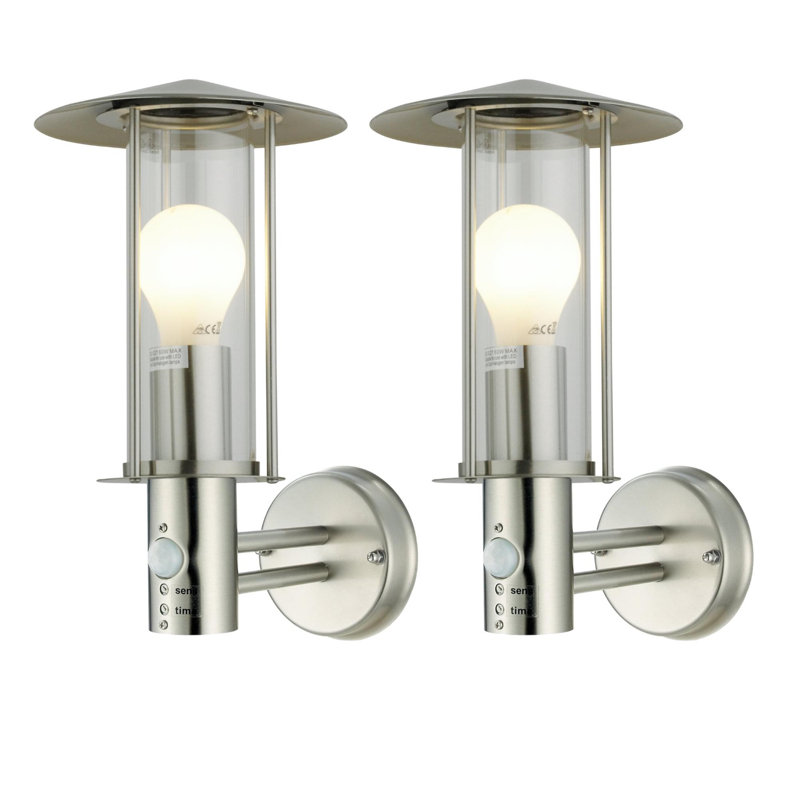 Needham - Brushed Stainless Steel Motion Sensor Outdoor Security Lights, 2 Lights, Brushed Stainless Steel