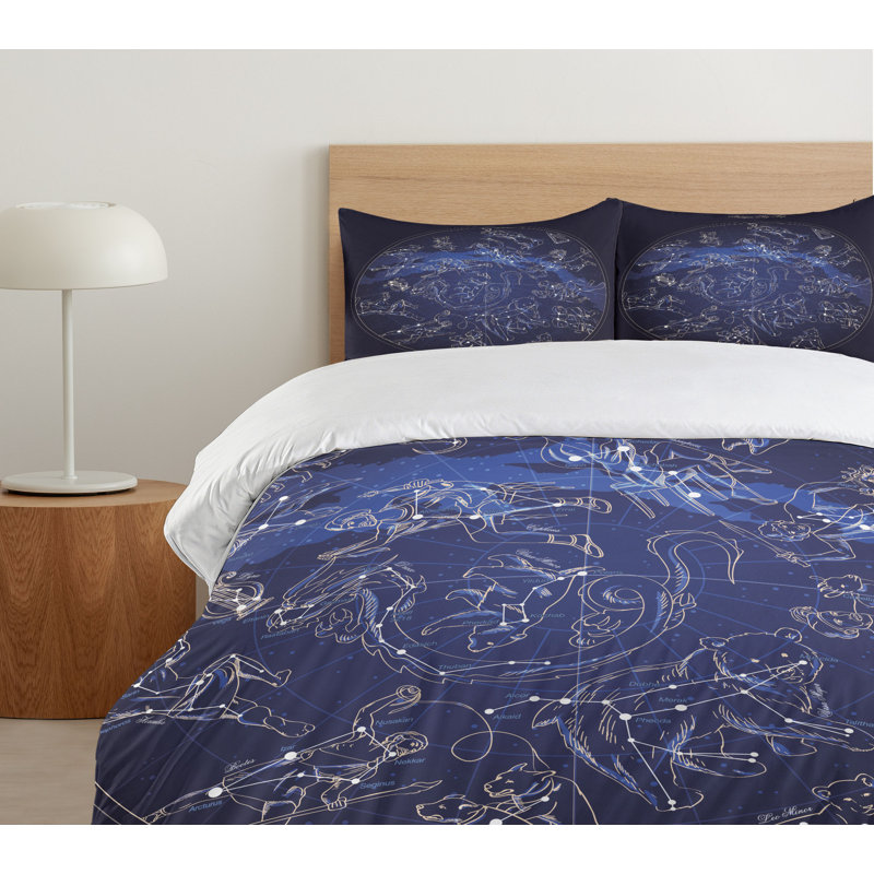 Constellation Blue and White Microfiber Queen Duvet Cover Set