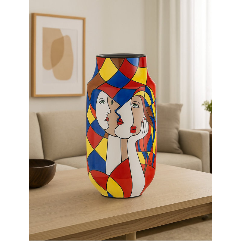 Picasso Style Handpainted Vase 24in