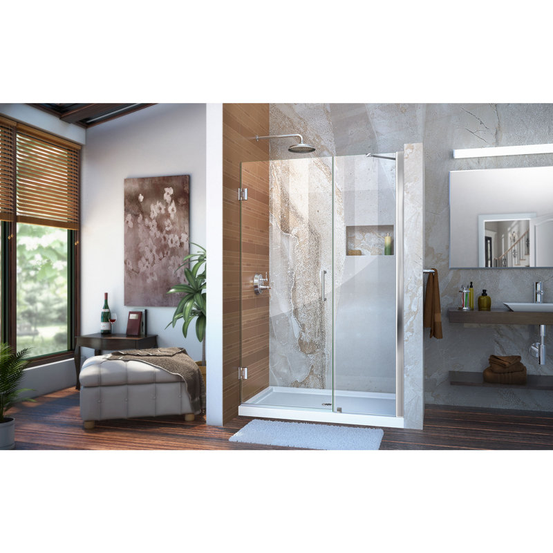 Unidoor Hinged Frameless Shower Door with ClearMax™ Technology, Chrome, 59"