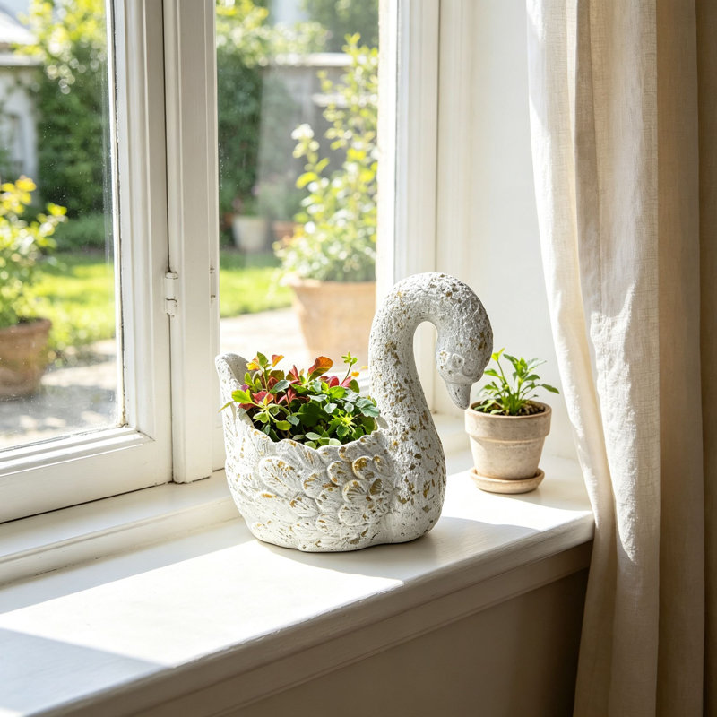 Cement Planters for Outdoor Plants Succulent Pots Indoor Herb Plant Pots Concrete Swan Statue Tabletop Garden Balcony Decor